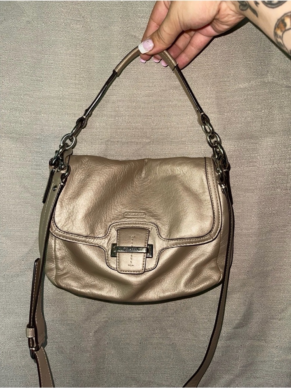 Vintage Coach Taylor Champagne Leather Flap Shoulder Bag